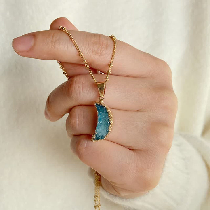 Olivenorma Natural Crystal Crescent Moon Necklace - Blue Quartz - image 7