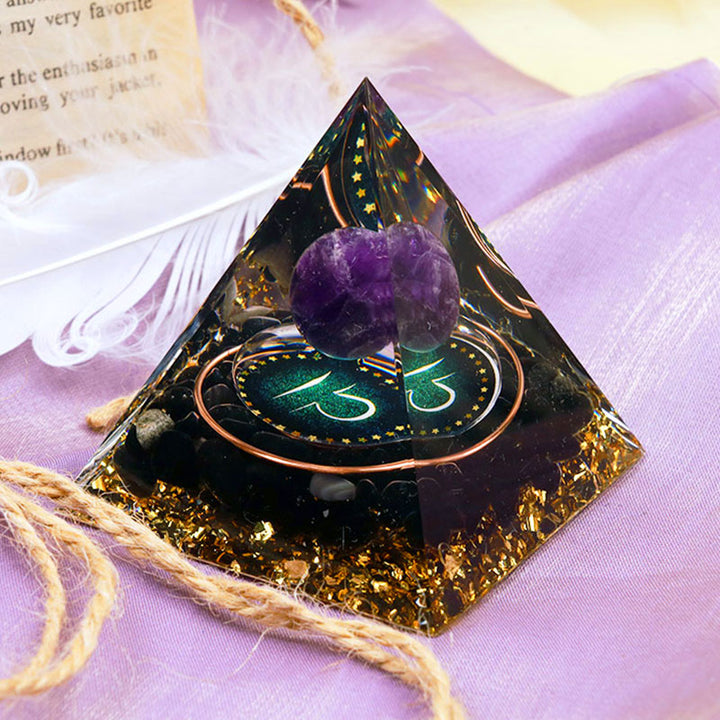 Olivenorma Amethyst Sphere With Obsidian Zodiac Libra Orgone Pyramid - image 2