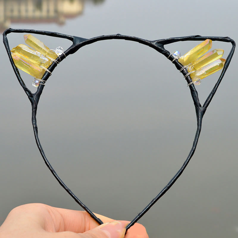 Olivenorma Electroplating Crystal Cat Ears Headband - Citrine - image 29