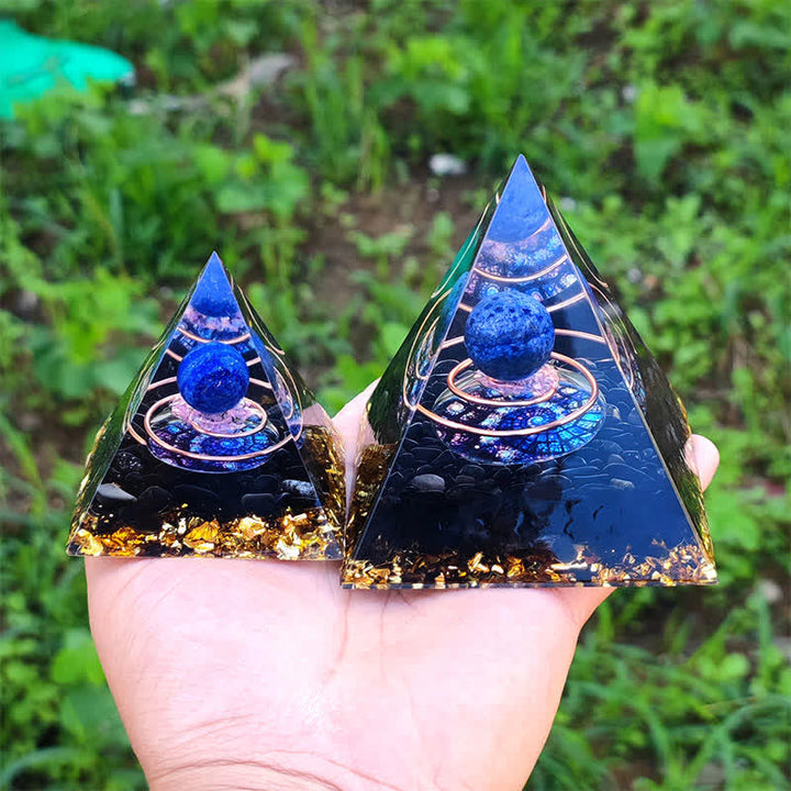 Olivenorma Lapis Lazuli Sphere with Obsidian Orgone Pyramid - image 7