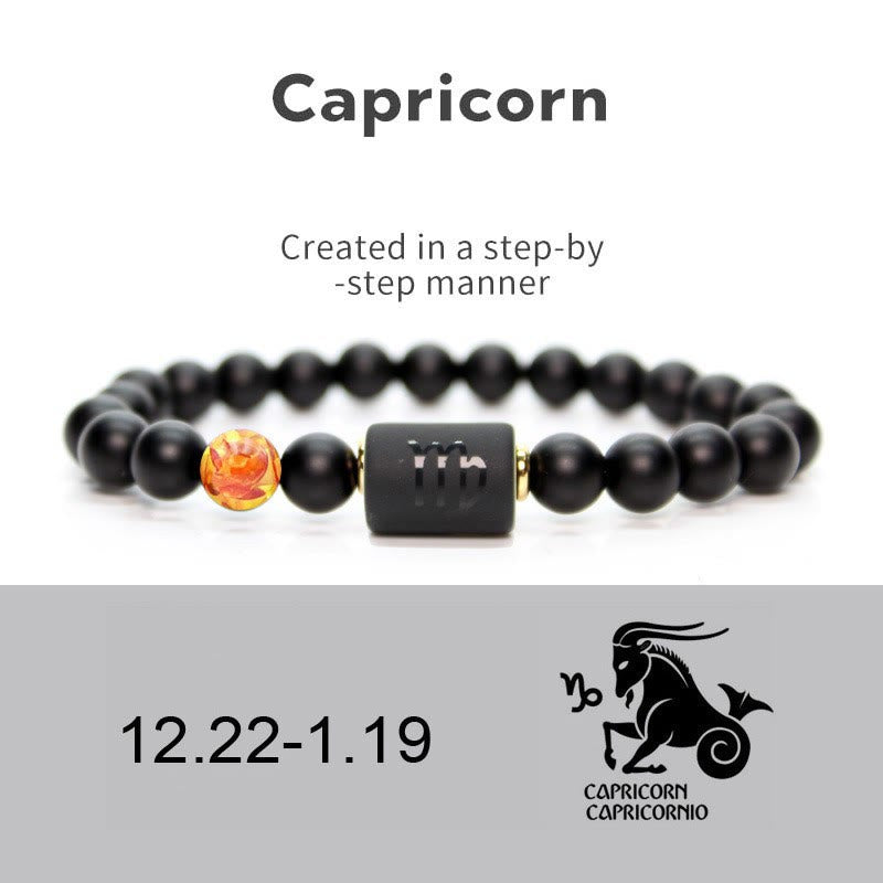 Olivenorma Natural Black Onyx Zodiac Men Bracelet - Capricorn#Amber&Black Onyx - image 23