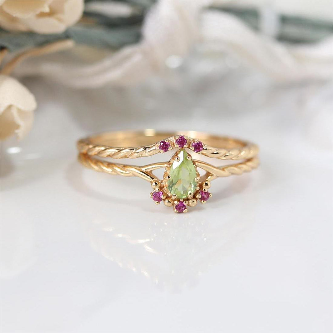 Olivenorma Dainty Peridot Pink Crystal Stacking Adjustable Ring Set - image 7