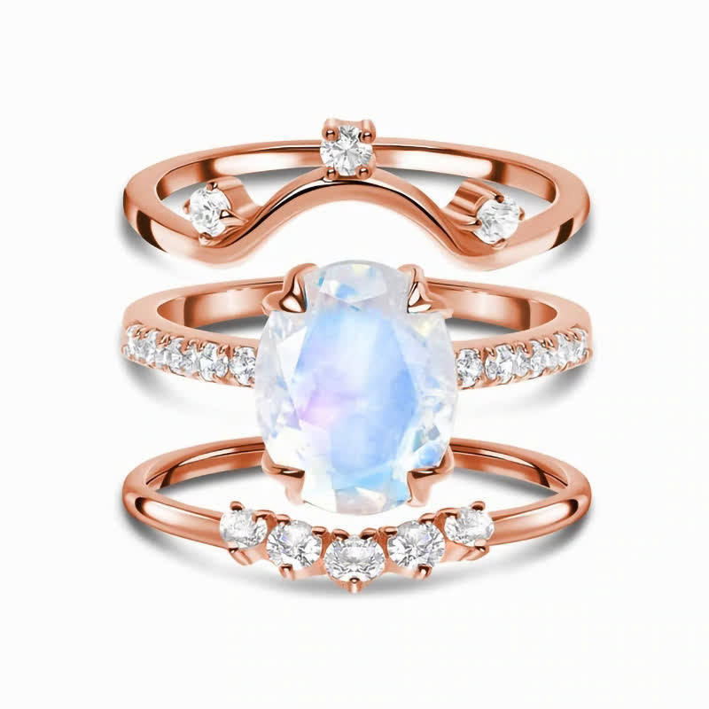 Olivenorma Natural Crystal Moonstone Creative 3 - Piece Ring - 9 - image 0