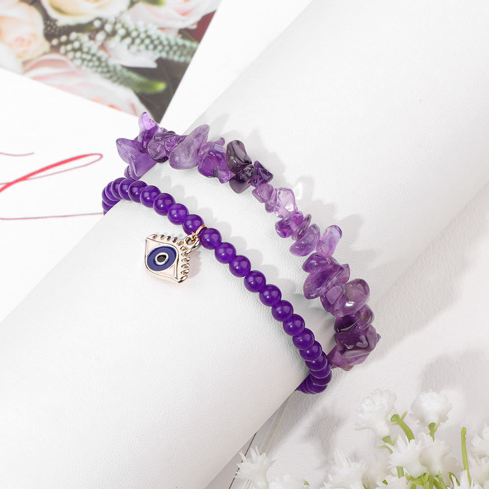 Olivenorma Evil Eye Pendant Double Layer Crystal Bracelet Set - image 3