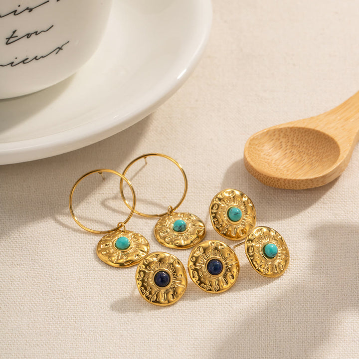 Olivenorma Turquoise Sodalite Gold Titanium Steel Earrings - image 10