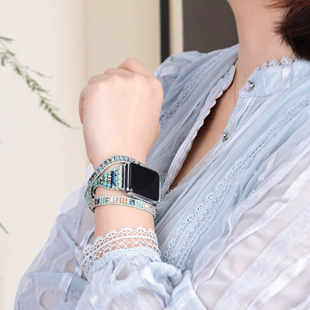 Olivenorma Mint Teal Crystal Beaded Apple Watch Strap - image 1