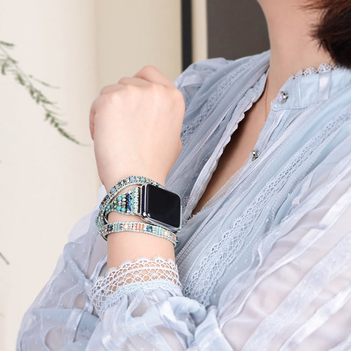 Olivenorma Mint Teal Crystal Beaded Apple Watch Strap - image 1