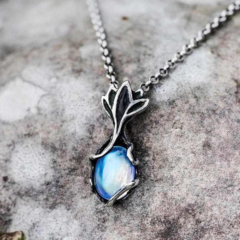 Olivenorma Vintage Lotus Flower Moonstone Necklace - image 2