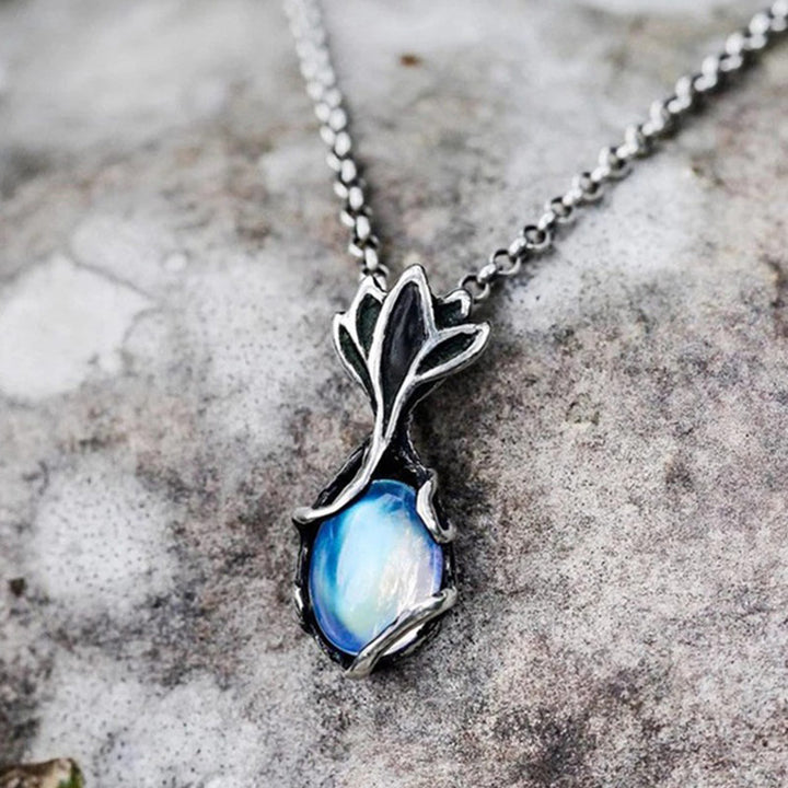Olivenorma Vintage Lotus Flower Moonstone Necklace - image 2