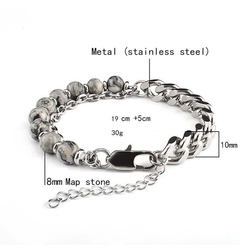 Olivenorma Faceted Black Onyx Tiger Eye Stainless Steel Bracelet - Grey Jasper - image 7