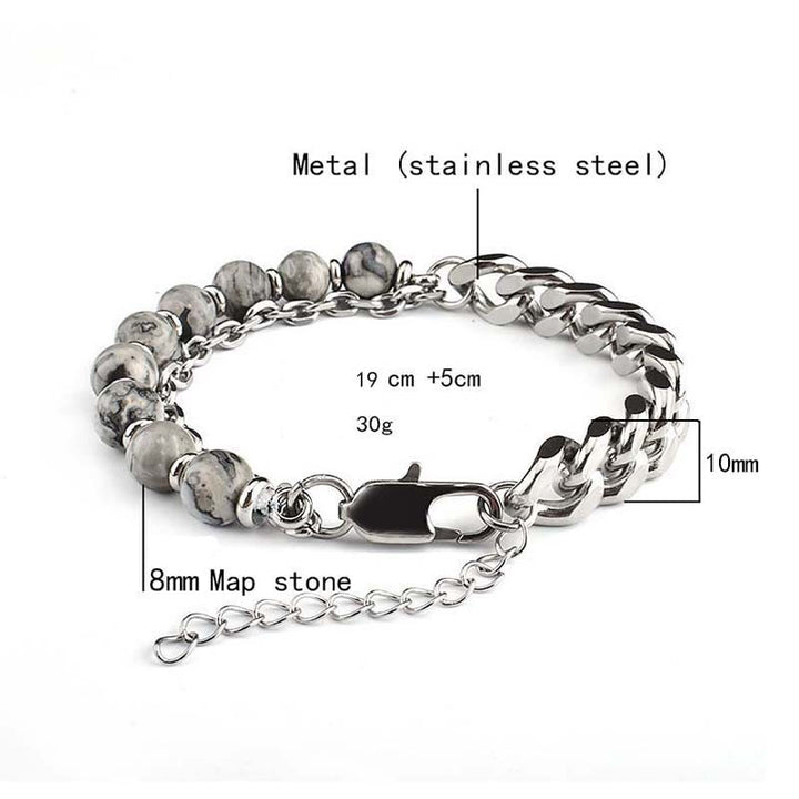 Olivenorma Faceted Black Onyx Tiger Eye Stainless Steel Bracelet - Grey Jasper - image 7