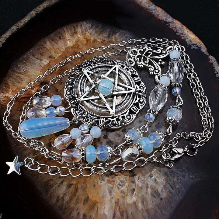 Olivenorma Witch Gothic Pentagram Opalite Star Crystal Beads Necklace - image 3