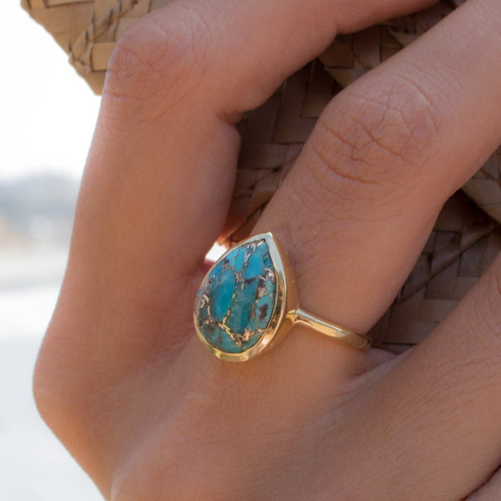 Olivenorma Copper Turquoise Tear Drop Ring - image 7