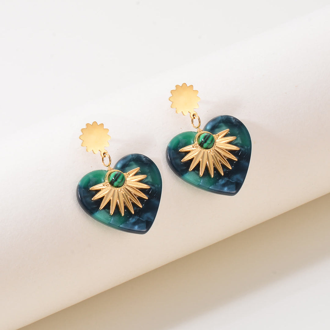 Olivenorma Moss Agate Gold Stainless Steel Heart Shaped Earrings - image 3