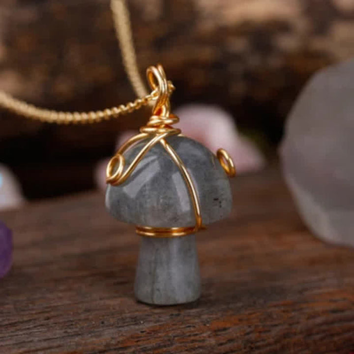 Olivenorma Natural Crystal Lucky Mushroom Necklace - Labradorite - image 3