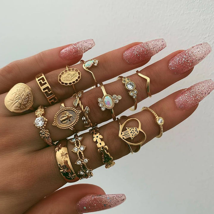 Olivenorma Opal Vintage Cross 15 Piece Alloy Ring Set - image 1