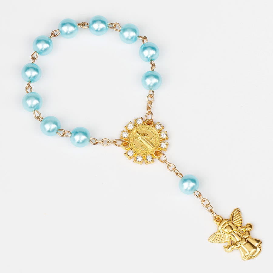 Olivenorma 8mm Golden Angel Christianity Pendant Rosary Bead Bracelet - Blue - image 6
