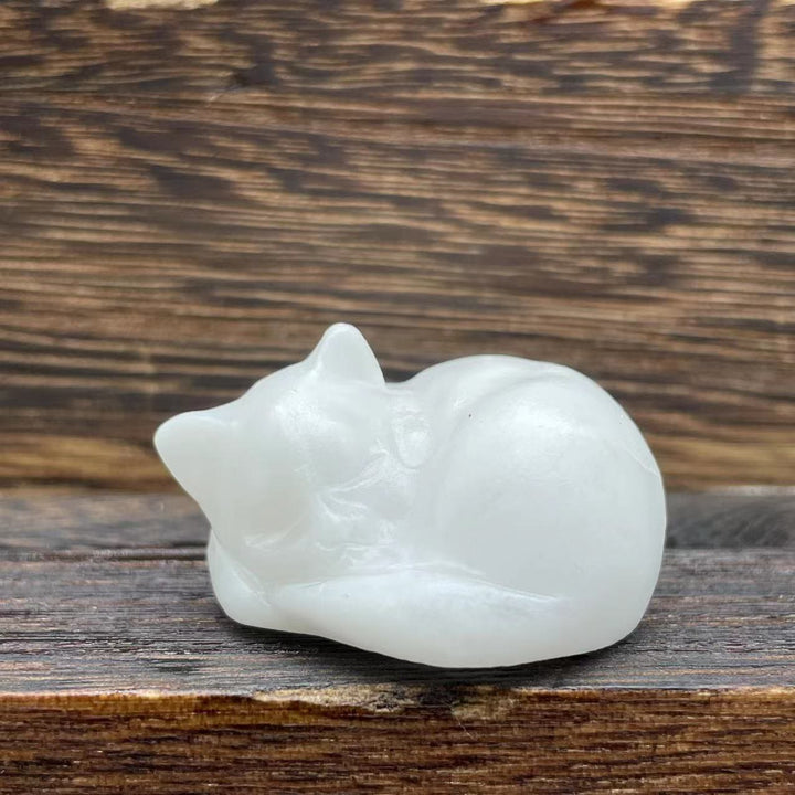 Olivenorma 4cm Natural Crystal Nap Cat Gemstone Decoration - White Jade - image 15