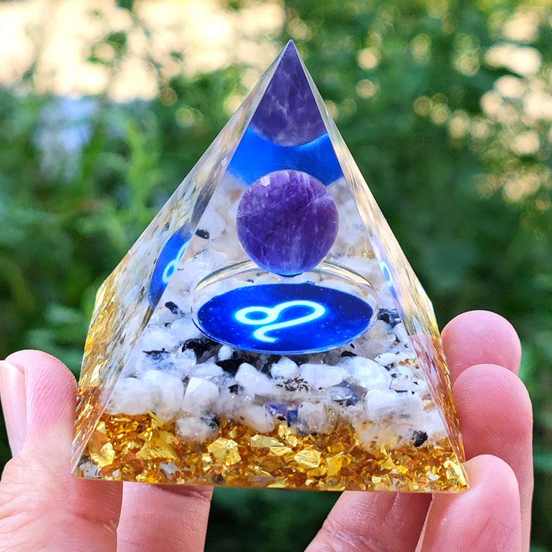 Olivenorma Amethyst with Clear Quartz Leo Zodiac Orgone Pyramid - 10*10cm - YES PLEASE $8 - image 0