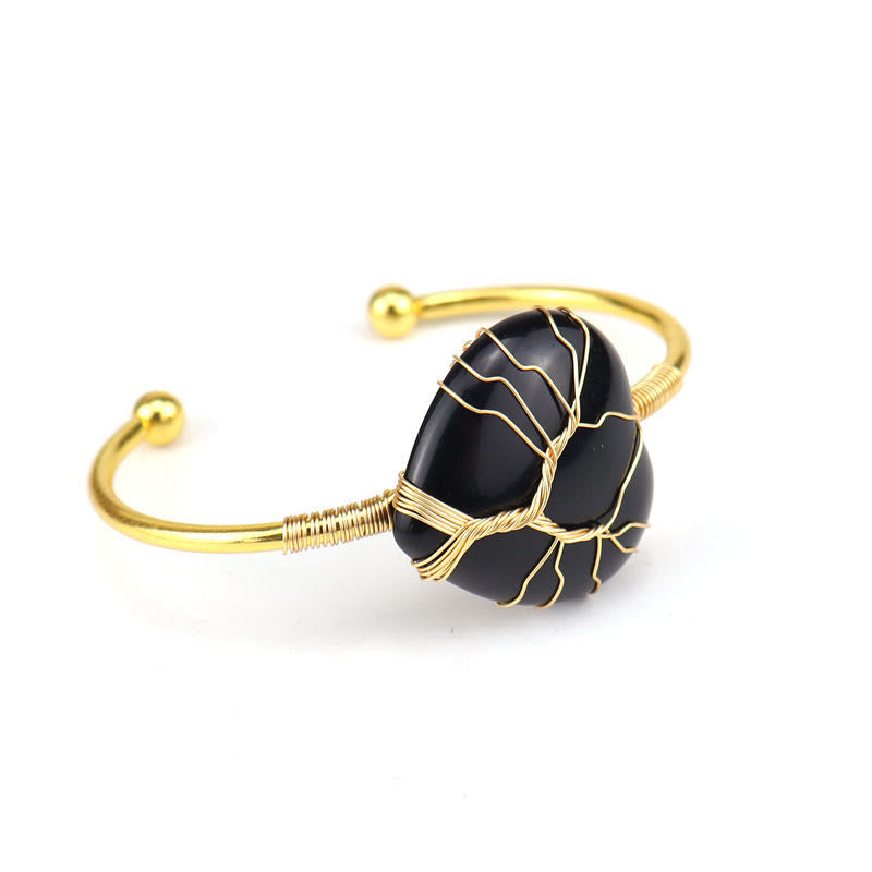 Olivenorma Gold Copper Wire Wrapped Natural Heart Shape Crystal Bracelet - Obsidian - image 17