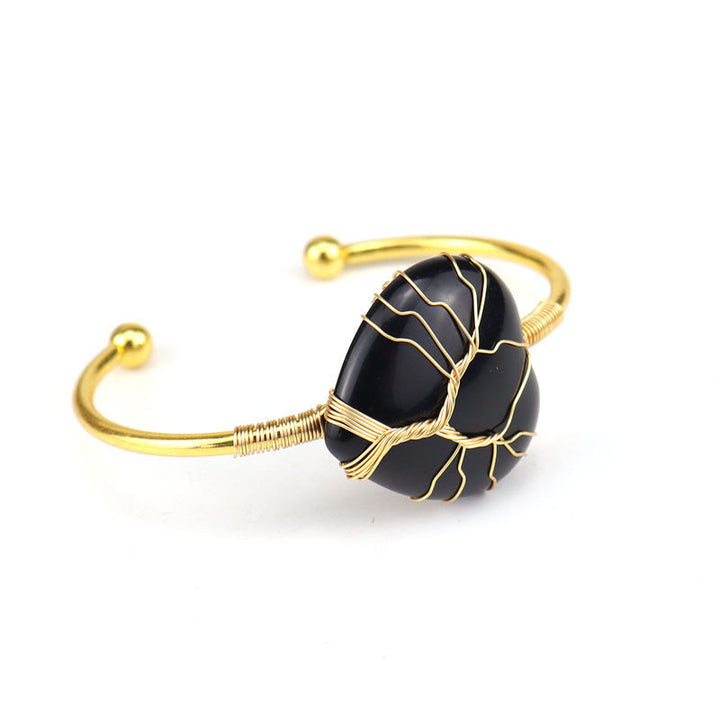 Olivenorma Gold Copper Wire Wrapped Natural Heart Shape Crystal Bracelet - Obsidian - image 17