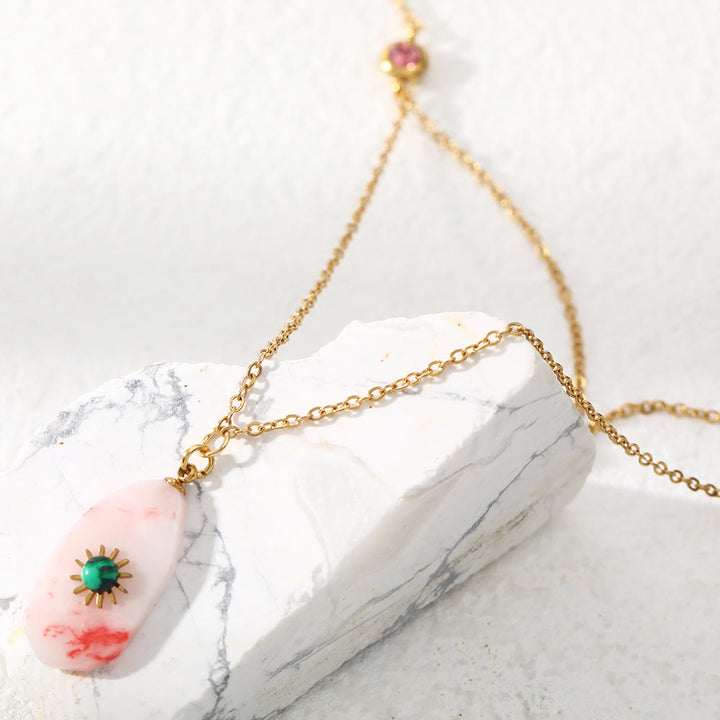 Olivenorma Rhodochrosite Zirconia Double Panel Necklace - image 1