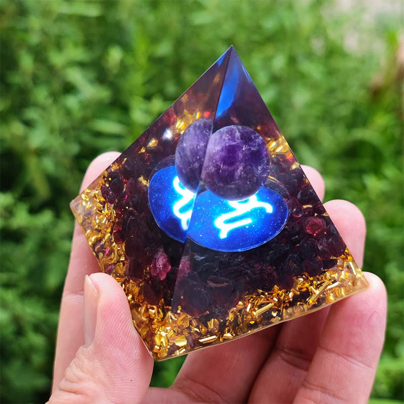 Olivenorma Amethyst with Garnet Capricorn Zodiac Orgone Pyramid - image 2