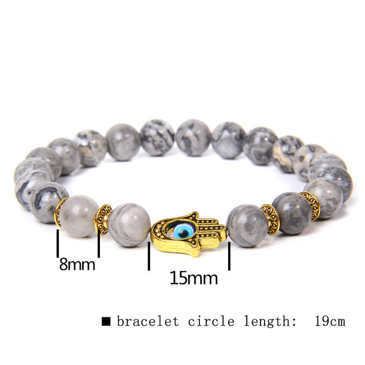 Olivenorma Evil Eye Hamsa 8mm Natural Beaded Men Bracelet - Grey Jasper - image 13