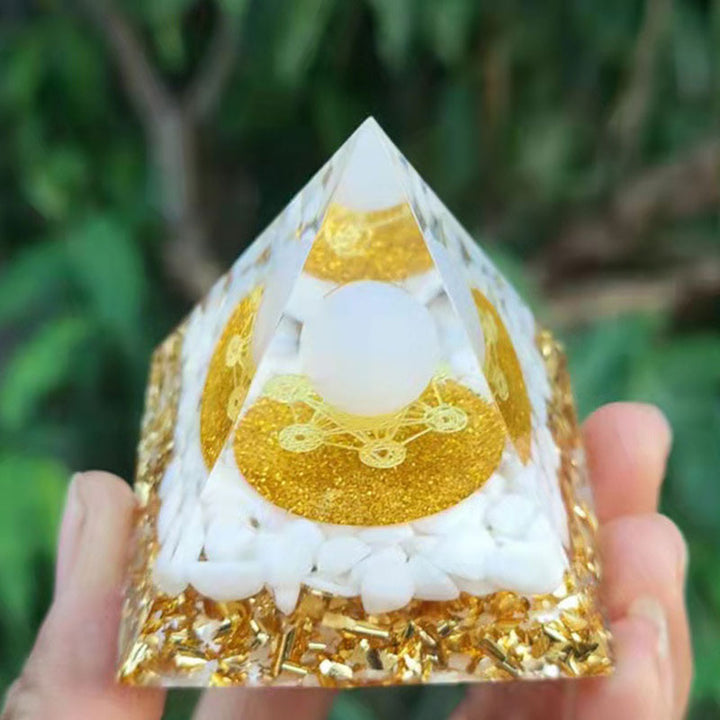Olivenorma White Agate Clear Quartz Metatron's Cube Symbol Orgone Pyramid - image 2