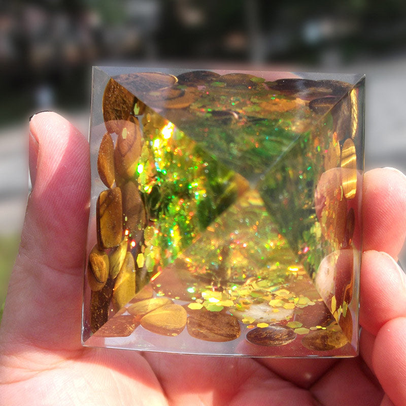 Olivenorma Tiger Eye with Peridot Tree Of Life Healing Orgone Pyramid - image 1