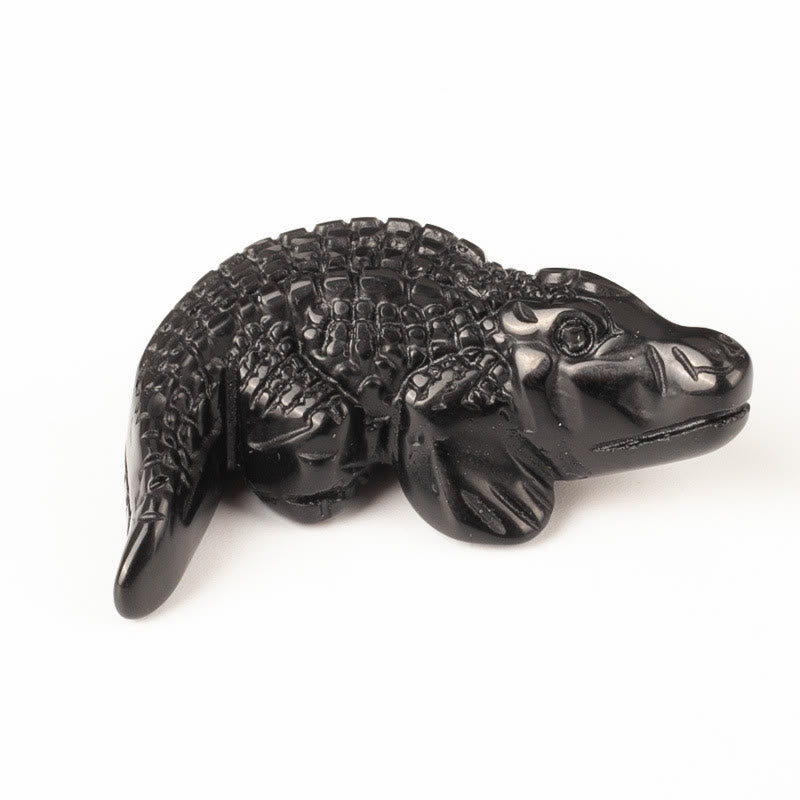 Olivenorma 2'' Crystal Carved Crocodile Figurine Gemstone Decoration - Obsidian - image 9