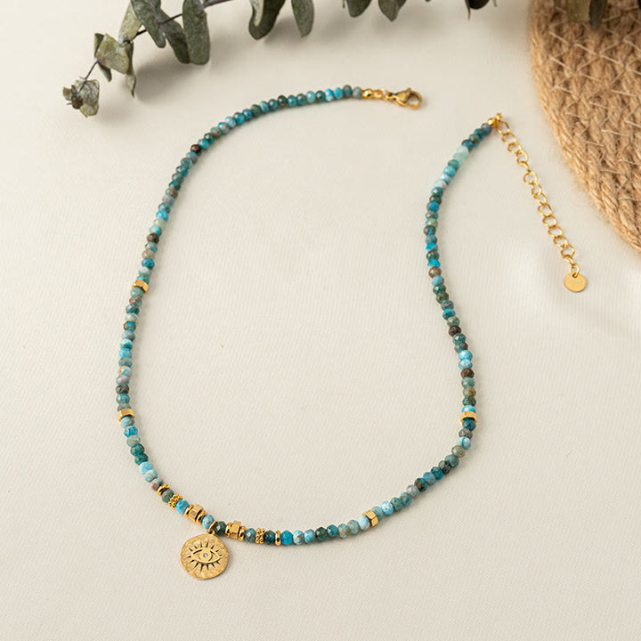 Olivenorma Natural Blue Turquoise Beaded Evil Eye Necklace - image 1