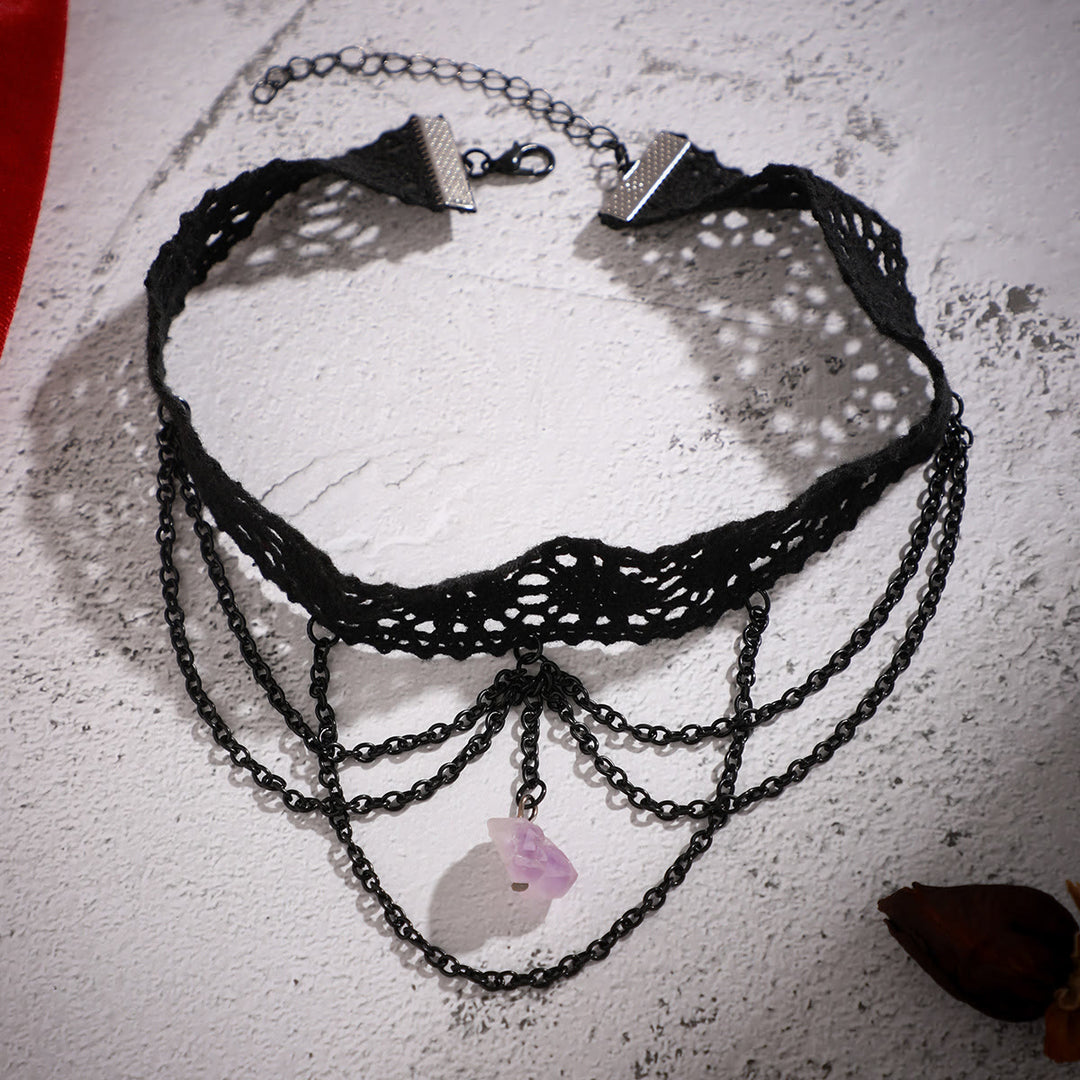 Olivenorma Amethyst Halloween Gothic Lace Choker Necklace - image 6