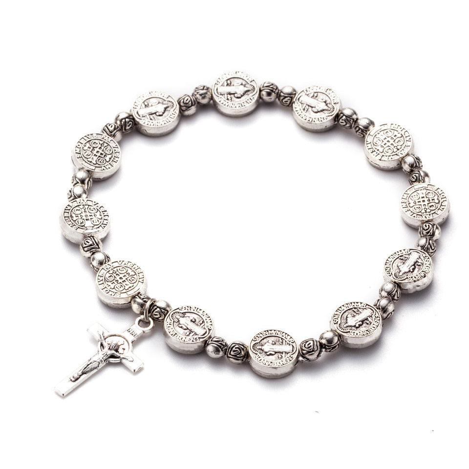 Olivenorma Golden Silver Color Jesus Christianity Cross Bracelet - Silver - image 4