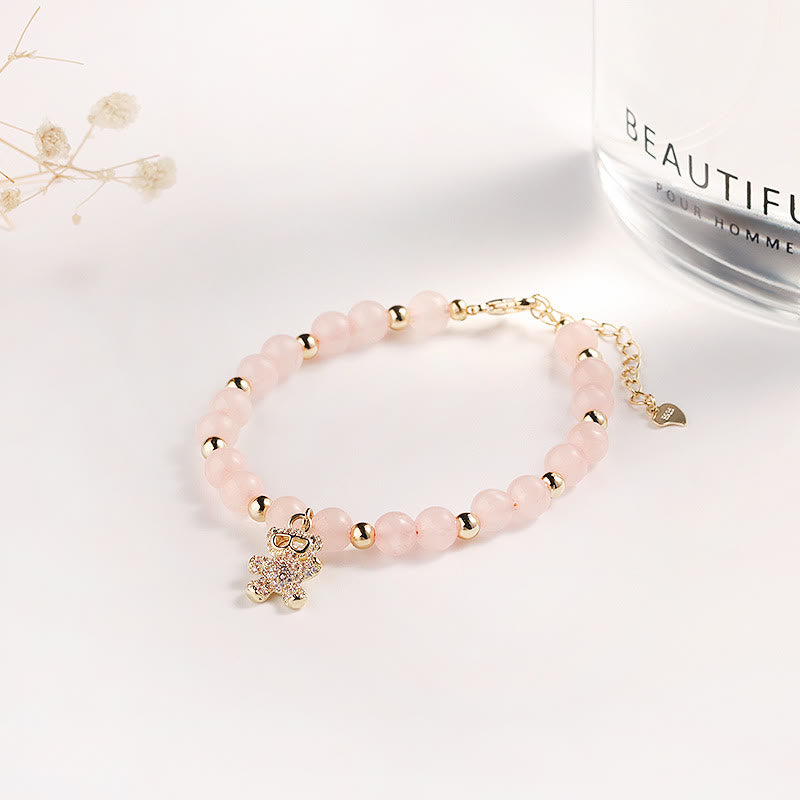 Olivenorma 6mm Amethyst Crystal Bear Charm Bracelet - Rose Quartz - image 2