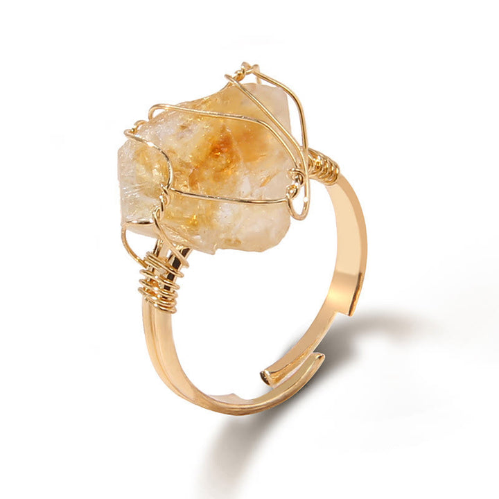 Olivenorma Natural Irregular Rough Wire Wrap Gemstone Ring - Sun Stone - image 8
