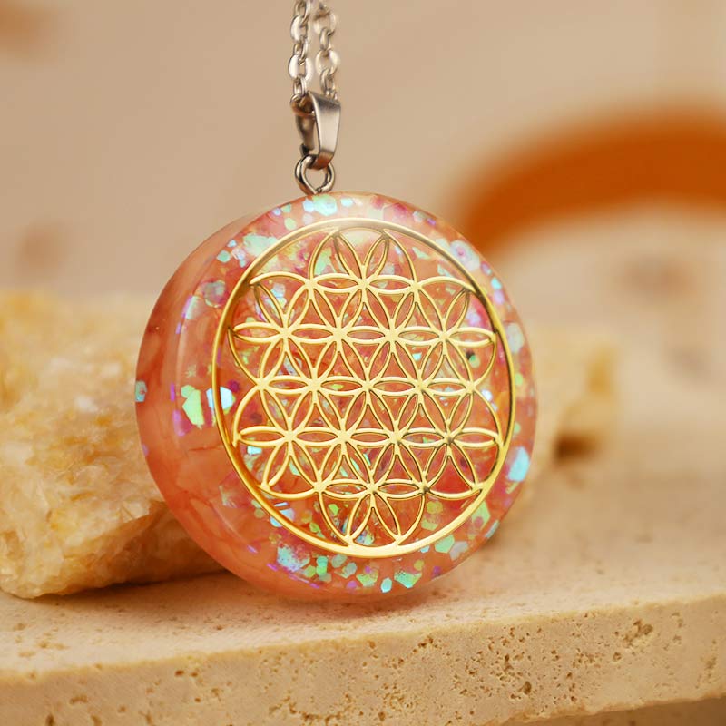 Rose Quartz Fower Of Life Reki Necklace - image 0