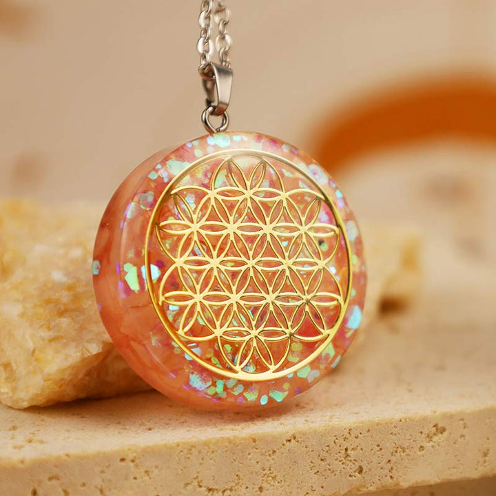 Rose Quartz Fower Of Life Reki Necklace - image 0