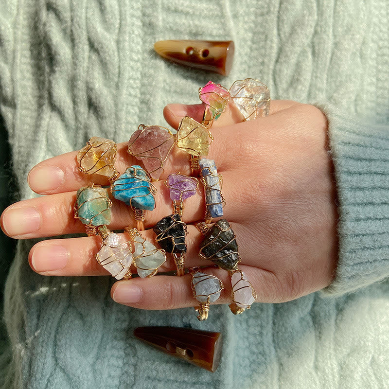 Olivenorma Natural Irregular Rough Wire Wrap Gemstone Ring - image 35