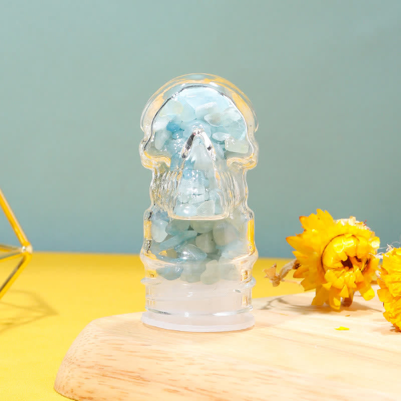 Olivenorma Skull Water Bottle Crystal Decoration - Aquamarine - Black Lid - image 19