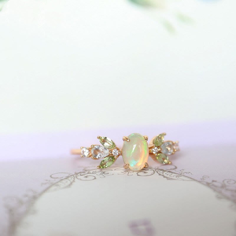 Olivenorma Delicate Opal Leaf Zircon Gold Ring  - image 3