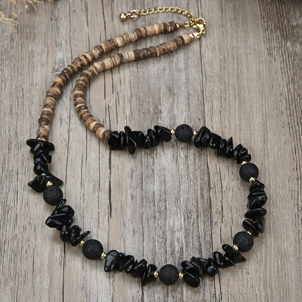 Olivenorma Natural Stone Beaded Ball Pendant Necklace - Obsidian&Lava Stone - image 14