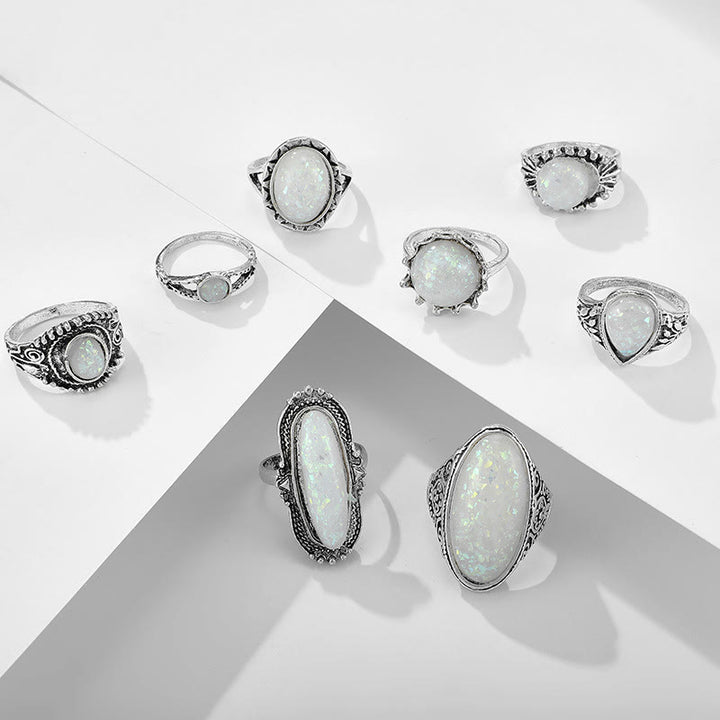 Olivenorma Round Oval Opal 8-Piece Ring Set - image 3