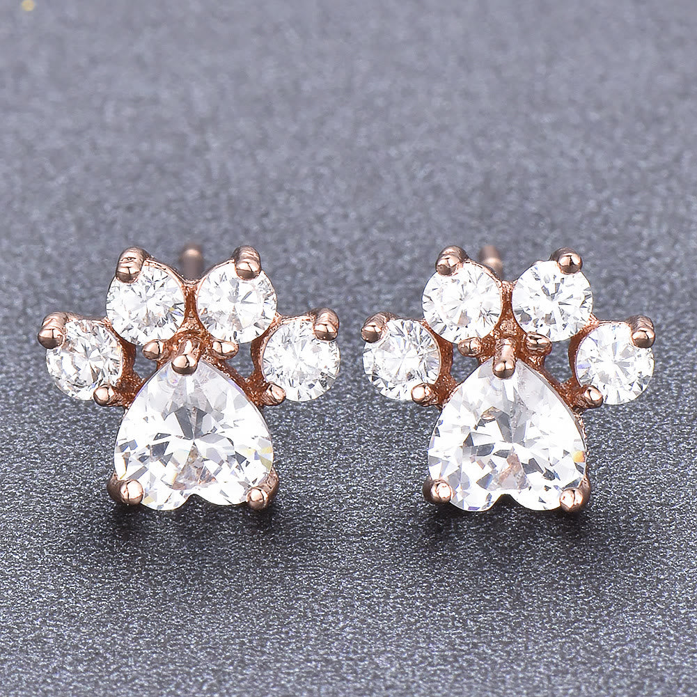 Olivenorma Kawaii Opal White Zircon Kitty Paw Earrings - Rose Gold - White Zircon - image 2