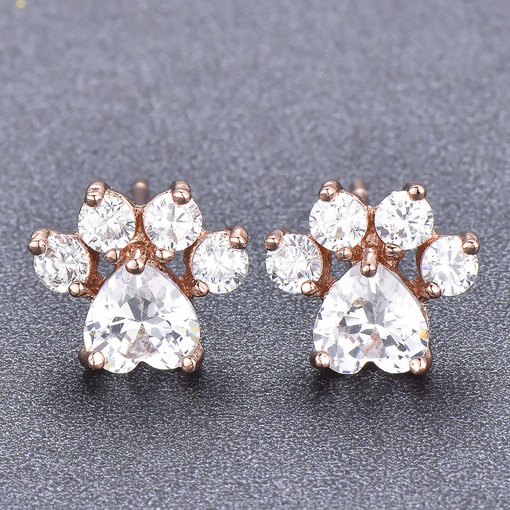 Olivenorma Kawaii Opal White Zircon Kitty Paw Earrings - Rose Gold - White Zircon - image 2