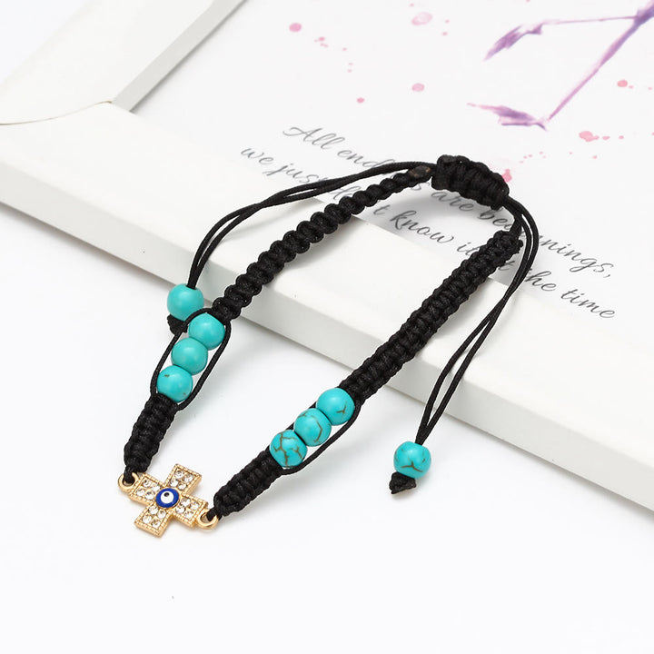 Olivenorma Turquoise White Zircon Evil Eye Braided Adjustable Bracelet - image 6