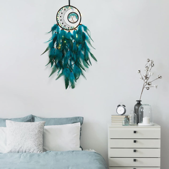 Olivenorma LED Turquoise Tree Of Life Feather Dream Catcher - image 2