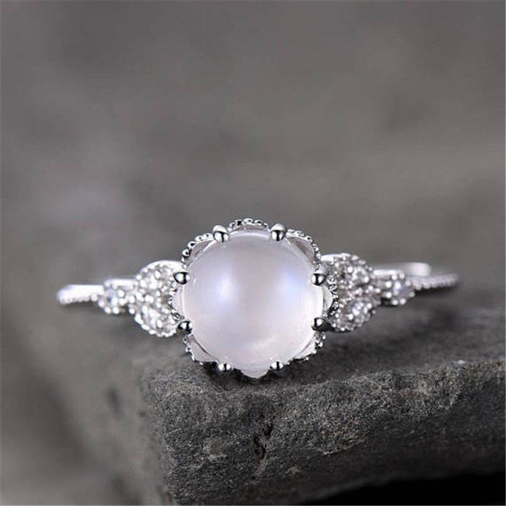 Olivenorma Round Moonstone Opal White Zircon Ring - Moonstone&White Zircon - 10 - image 0