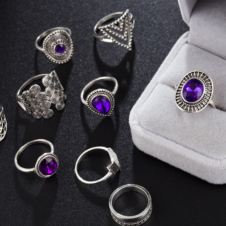 Olivenorma Vintage Purple Zircon Hollow 9 Piece Ring Set - image 1