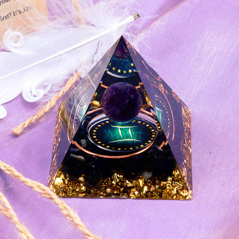 Olivenorma Amethyst Sphere With Obsidian Zodiac Gemini Orgone Pyramid - image 1